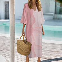 Lade das Bild in den Galerie-Viewer, Einzelbilddruck Personalisierte Morgenmantel im mediterranen Stil mit V-Ausschnitt und halblangen Ärmeln YKL06 für Damen / Frauen | Langärmliger Morgenmantel mit V-Ausschnitt mit Foto selbst gestalten