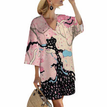 Lade das Bild in den Galerie-Viewer, Einzelbilddruck Damen / Frauen Set aus Hemd mit V-Ausschnitt und Fledermausärmeln und Shorts mit elastischer Taille YKL07 mit Fotos Muster Text Logo selbst gestalten und bedrucken