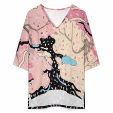Lade das Bild in den Galerie-Viewer, Einzelbilddruck Damen / Frauen Set aus Hemd mit V-Ausschnitt und Fledermausärmeln und Shorts mit elastischer Taille YKL07 mit Fotos Muster Text Logo selbst gestalten und bedrucken