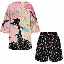 Lade das Bild in den Galerie-Viewer, Einzelbilddruck Damen / Frauen Set aus Hemd mit V-Ausschnitt und Fledermausärmeln und Shorts mit elastischer Taille YKL07 mit Fotos Muster Text Logo selbst gestalten und bedrucken