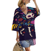 Lade das Bild in den Galerie-Viewer, Multi-Image-Druck Damen / Frauen Set aus Hemd mit V-Ausschnitt und Fledermausärmeln und Shorts mit elastischer Taille YKL07 mit Fotos Muster Text Logo selbst gestalten und bedrucken