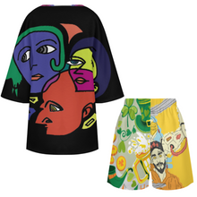 Lade das Bild in den Galerie-Viewer, Multi-Image-Druck Damen / Frauen Set aus Hemd mit V-Ausschnitt und Fledermausärmeln und Shorts mit elastischer Taille YKL07 mit Fotos Muster Text Logo selbst gestalten und bedrucken