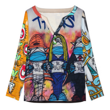 Lade das Bild in den Galerie-Viewer, Multi-Image-Design Damen / Frauen Kleines Langarm-T-Shirt mit V-Ausschnitt YUC mit Foto Design Motiv Text selbst gestalten und bedrucken (Simple Design)