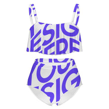 Lade das Bild in den Galerie-Viewer, 2024 NEW Zweiteiliger Tankini Badeanzug Bustier Bikini Set Damen / Frauen mit Rüschen mit hoher Taille MSYX464 mit Foto Design Motiv Text selbst gestalten und bedrucken (Simple Design)