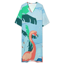 Lade das Bild in den Galerie-Viewer, Damen Kaftan Kleid mit Foto | Langer V-Ausschnitt Kaftan aus Leinen