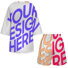 Lade das Bild in den Galerie-Viewer, Multi-Image-Druck Damen / Frauen Set aus Hemd mit V-Ausschnitt und Fledermausärmeln und Shorts mit elastischer Taille YKL07 mit Fotos Muster Text Logo selbst gestalten und bedrucken