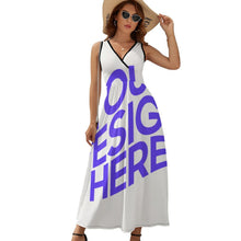 Lade das Bild in den Galerie-Viewer, Einzelbild-Design Langes Ärmelloses Sommer Kleid mit V-Ausschnitt Damen / Frauen NZ028 selbst gestalten und bedrucken