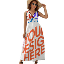 Lade das Bild in den Galerie-Viewer, Multi-Image-Druck Langes Ärmelloses Sommer Kleid mit V-Ausschnitt Damen / Frauen NZ028 selbst gestalten und bedrucken