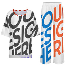 Lade das Bild in den Galerie-Viewer, Multi-Image-Druck Damen / Frauen Set aus Hemd mit Rundhalsausschnitt und Fledermausärmeln + Hose mit weitem Bein und elastischem Bund YKL04 mit Fotos Muster Text Logo selbst gestalten und bedrucken