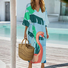 Lade das Bild in den Galerie-Viewer, Damen Kaftan Kleid mit Foto | Langer V-Ausschnitt Kaftan aus Leinen