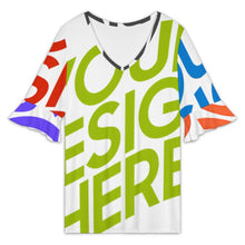 Lade das Bild in den Galerie-Viewer, Multi-Image-Druck Damen / Frauen T-Shirt mit V-Ausschnitt und Lotusärmeln NT101 mit Namen Fotos Text selbst gestalten und bedrucken