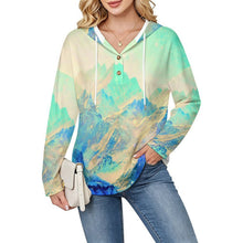 Lade das Bild in den Galerie-Viewer, Damen Kapuzenpullover V-Ausschnitt Knopfleiste individuell bedruckbar
