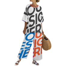 Lade das Bild in den Galerie-Viewer, Multi-Image-Druck Damen / Frauen Set aus Hemd mit Rundhalsausschnitt und Fledermausärmeln + Hose mit weitem Bein und elastischem Bund YKL04 mit Fotos Muster Text Logo selbst gestalten und bedrucken