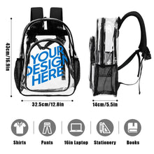 Lade das Bild in den Galerie-Viewer, Transparenter Schulrucksack Schultasche Rucksack mit Netztasche mit Fotos Muster Text Logo selbst gestalten und bedrucken