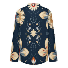 Lade das Bild in den Galerie-Viewer, Damen V-Ausschnitt Bluse mit individuellem Druck und hochkrempelbaren Ärmeln