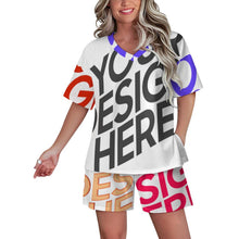 Lade das Bild in den Galerie-Viewer, Multi-Image-Design Damen / Frauen V-Ausschnitt Shorty Pyjama Set B98TZ mit Foto Design Motiv Text selbst gestalten und bedrucken