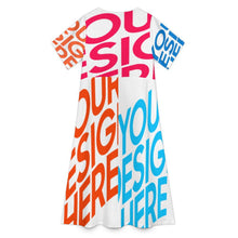 Lade das Bild in den Galerie-Viewer, Multi-Image-Design Damen / Frauen Kleid lang mit Rundhalsausschnitt und kurzen Ärmeln A89Q mit Foto Design Motiv Text selbst gestalten und bedrucken (Simple Design)