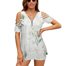 Lade das Bild in den Galerie-Viewer, Personalisierbares Tunic Top mit Reißverschluss – Cold Shoulder Oberteil Damen