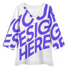 Lade das Bild in den Galerie-Viewer, Einzelbilddruck Damen / Frauen V-Ausschnitt T-Shirt mit Spitzenbesatz und halblangen Ärmeln SDS2513 mit Foto Design Motiv Text selbst gestalten und bedrucken