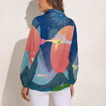 Lade das Bild in den Galerie-Viewer, Damen Retro-Bluse personalisieren | Langarm V-Ausschnitt Bluse