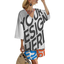Lade das Bild in den Galerie-Viewer, Multi-Image-Druck Damen / Frauen Set aus Hemd mit V-Ausschnitt und Fledermausärmeln und Shorts mit elastischer Taille YKL07 mit Fotos Muster Text Logo selbst gestalten und bedrucken