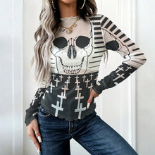 Lade das Bild in den Galerie-Viewer, Langärmeliges Mesh-Rollkragen-Top mit individuellem Druck – Damen, S bis 5XL