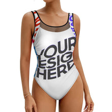 Lade das Bild in den Galerie-Viewer, Multi-Image-Design 2024 NEW Bademode Damen / Frauen Badeanzug Einteiler Monokini durchsichtige Netzstoff figurformend Schwimmanzug SDS2006 mit Foto Design Motiv Text selbst gestalten und bedrucken