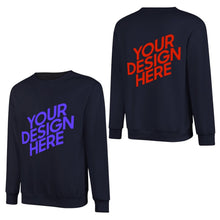 Lade das Bild in den Galerie-Viewer, 100% Baumwolle Vorder- und Hinterseite-Druck Herren Damen Unisex Langarm Sweatshirt Pullover Shirt Verschiedne Farben mit Foto Design Motiv Text selbst gestalten und bedrucken