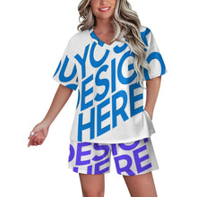Lade das Bild in den Galerie-Viewer, Einzelbilddruck Damen / Frauen V-Ausschnitt Shorty Pyjama Set B98TZ mit Foto Design Motiv Text selbst gestalten und bedrucken