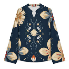 Lade das Bild in den Galerie-Viewer, Damen V-Ausschnitt Bluse mit individuellem Druck und hochkrempelbaren Ärmeln