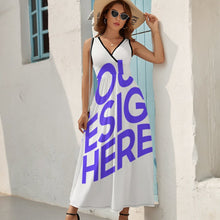 Lade das Bild in den Galerie-Viewer, Einzelbild-Design Langes Ärmelloses Sommer Kleid mit V-Ausschnitt Damen / Frauen NZ028 selbst gestalten und bedrucken