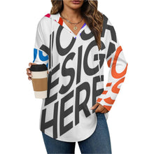 Lade das Bild in den Galerie-Viewer, Multi-Image-Druck Damen / Frauen Langärmliger hoodie mit v-ausschnitt C19H mit Foto Design Motiv Text selbst gestalten und bedrucken
