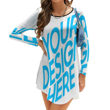 Lade das Bild in den Galerie-Viewer, Damen Einzigartiges Design Unregelmäßig geschnittenes Langarmkleid NZ013 selbst gestalten und bedrucken