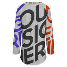 Lade das Bild in den Galerie-Viewer, Multi-Image-Druck Damen & Frauen Gestricktes graues Tuch langes Rundhals Langarm Shirt TShirt BL mit Fotos Muster Text Logo selbst gestalten und bedrucken