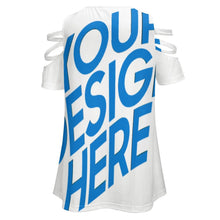 Lade das Bild in den Galerie-Viewer, T-Shirt Schulterfrei Tops Kurzarm Oberteil mit Reißverschluss für Damen Frauen mit Foto Text selbst gestalten und bedrucken