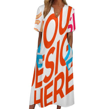 Lade das Bild in den Galerie-Viewer, Multi-Image-Druck Frauen Kurzarm V-Ausschnitt Casual Lang Kleid Maxikleid Shirt Kleid mit Taschen BYQ mit Fotos Muster Text Logo selbst gestalten und bedrucken