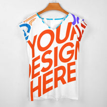 Lade das Bild in den Galerie-Viewer, Multi-Image-Druck Kurzarm Shirt T-Shirt V-Ausschnitt mit Rüschen BUT mit Fotos Muster Text Logo selbst gestalten und bedrucken