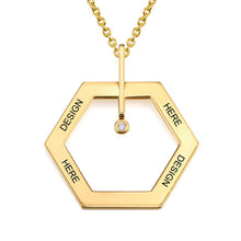 Lade das Bild in den Galerie-Viewer, Personalisierte Damen "Sechseck" Halskette Familienkette mit Anhänger aus 925 Sterling Silber X0014 mit Zirkonia und Gold-Beschichtung mit Gravur selbst gestalten