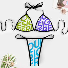 Lade das Bild in den Galerie-Viewer, Damen / Frauen Multi-Image-Design Push-Up Triangel Bikini Set 2-teilig Bademode J195D57 mit Schnüren BH + String mit Ihrem Design Motiv Foto Text selbst gestalten und bedrucken