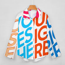 Lade das Bild in den Galerie-Viewer, Bis 8XL Multi Images Druck Bluse Damen Langarmbluse Leinenhemd B648 mit Foto Muster Text Logo selbst gestalten und bedrucken
