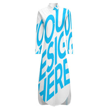 Lade das Bild in den Galerie-Viewer, Damen / Frauen Einzelbilddruck Langarm Hemdblusenkleid Blusenkleid Shirtkleid mit Knopfkragen JS mit Fotos Muster Text Logo selbst gestalten und bedrucken