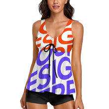 Lade das Bild in den Galerie-Viewer, Grosse Grössen Multi-Image-Druck Damen / Frauen Basic Bademode Tankinis Set Two-piece Swimsuit mit V-Ausschnitt QZ6065 mit Fotos Muster Text Logo selbst gestalten und bedrucken