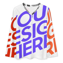 Lade das Bild in den Galerie-Viewer, Multi-Image-Design Damen / Frauen Langärmliges T-Shirt mit V-Ausschnitt mit Foto Design Motiv Text selbst gestalten und bedrucken (Simple Design)