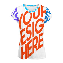 Lade das Bild in den Galerie-Viewer, Multi Images Druck V-Shirt Tshirt mit Blütenblatt Ärmel AHT mit Foto Muster Text Logo selbst gestalten und bedrucken