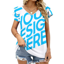 Lade das Bild in den Galerie-Viewer, Einzelbilddruck Kurzarm Shirt T-Shirt V-Ausschnitt mit Rüschen BUT mit Fotos Muster Text Logo selbst gestalten und bedrucken