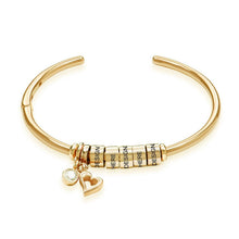 Lade das Bild in den Galerie-Viewer, 925 Sterling Silber Damen Charm Armband Armreif mit Charms Anhänger mit Gravur mit 18K Gold Roségold Vergoldung Offener Armreif S0005 selbst gestalten