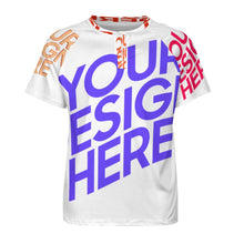 Lade das Bild in den Galerie-Viewer, Multi-Image-Design Herren Kurzarm Reglan T Shirt mit drei Knöpfen mit Ihrem Design Motiv Foto Text selbst gestalten und bedrucken