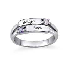 Lade das Bild in den Galerie-Viewer, Personalisierter 925er Sterling Silber Doppelter Edelstein Doppelname Ring J0024 mit Gravur selbst gestalten