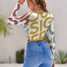 Lade das Bild in den Galerie-Viewer, Multi-Image-Druck Damen Langarm Crop Top mit Rund-Ausschnitt NZ126 mit Fotos Muster Text Logo selbst gestalten und bedrucken