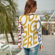 Lade das Bild in den Galerie-Viewer, Multi-Image-Druck Langarm TShirt Langarmshirt NZ118 mit V-Ausschnitt mit Fotos Muster Text Logo selbst gestalten und bedrucken